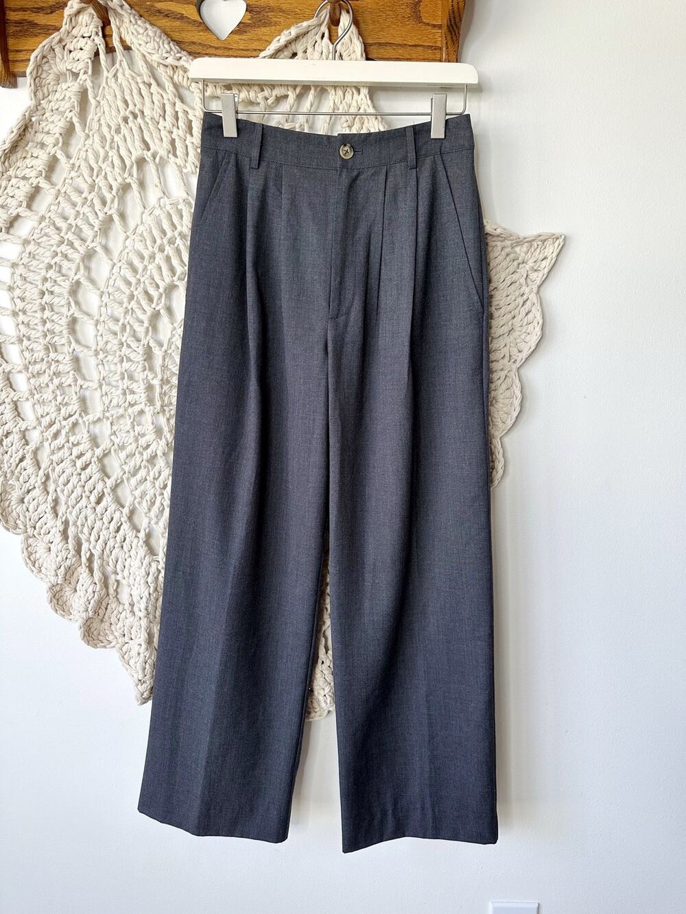 Reformation Mason Pant Wool Blend Gray Pleated High Rise Trousers Size 2